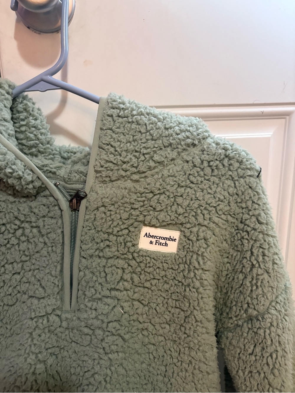 Abercrombie & Fitch Kids Sage Green Sherpa Half‑Zip Hoodie